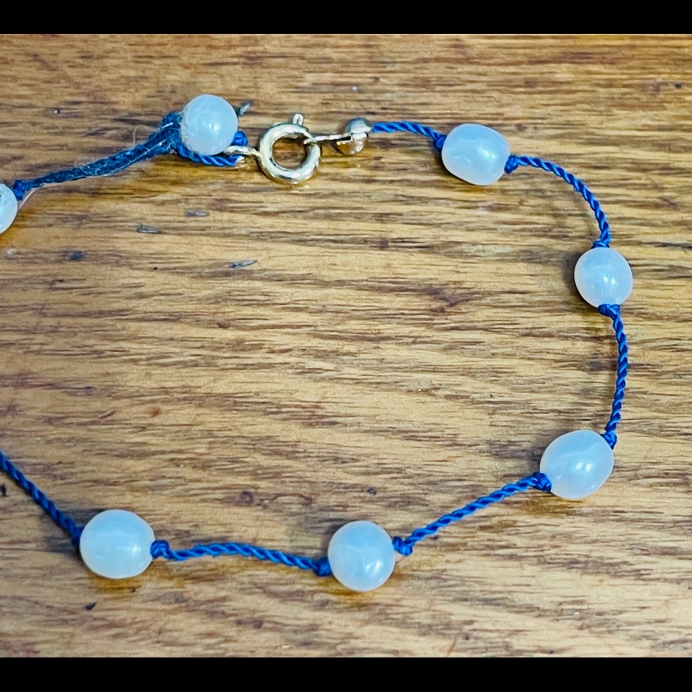 Pearl & Blue Thread Dainty Bracelet